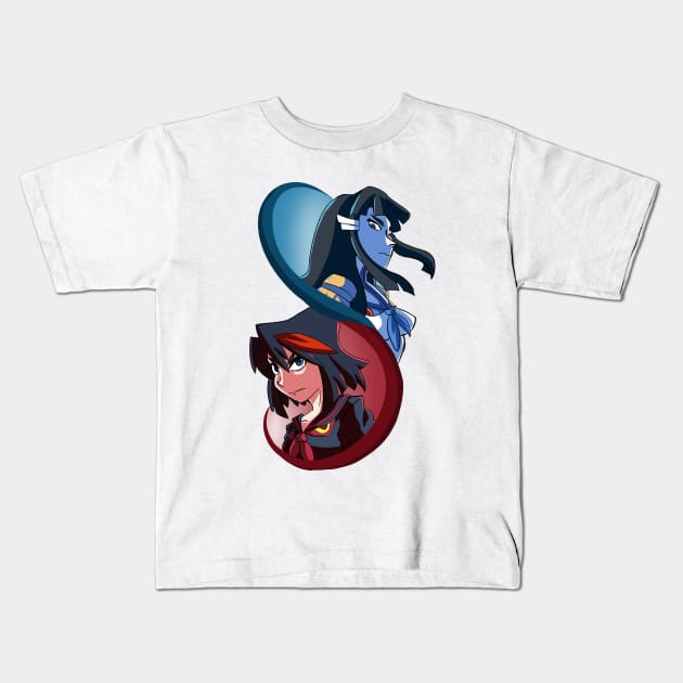 Red Oni and Blue Oni Kids T-Shirt by Pat²